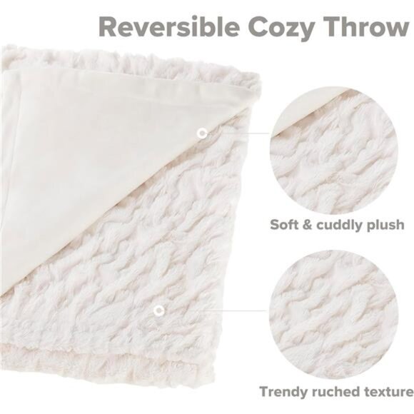 Comfort Spaces Ruched Faux Fur Plush 3 Piece Throw Blanket Set - Picture 4 of 7